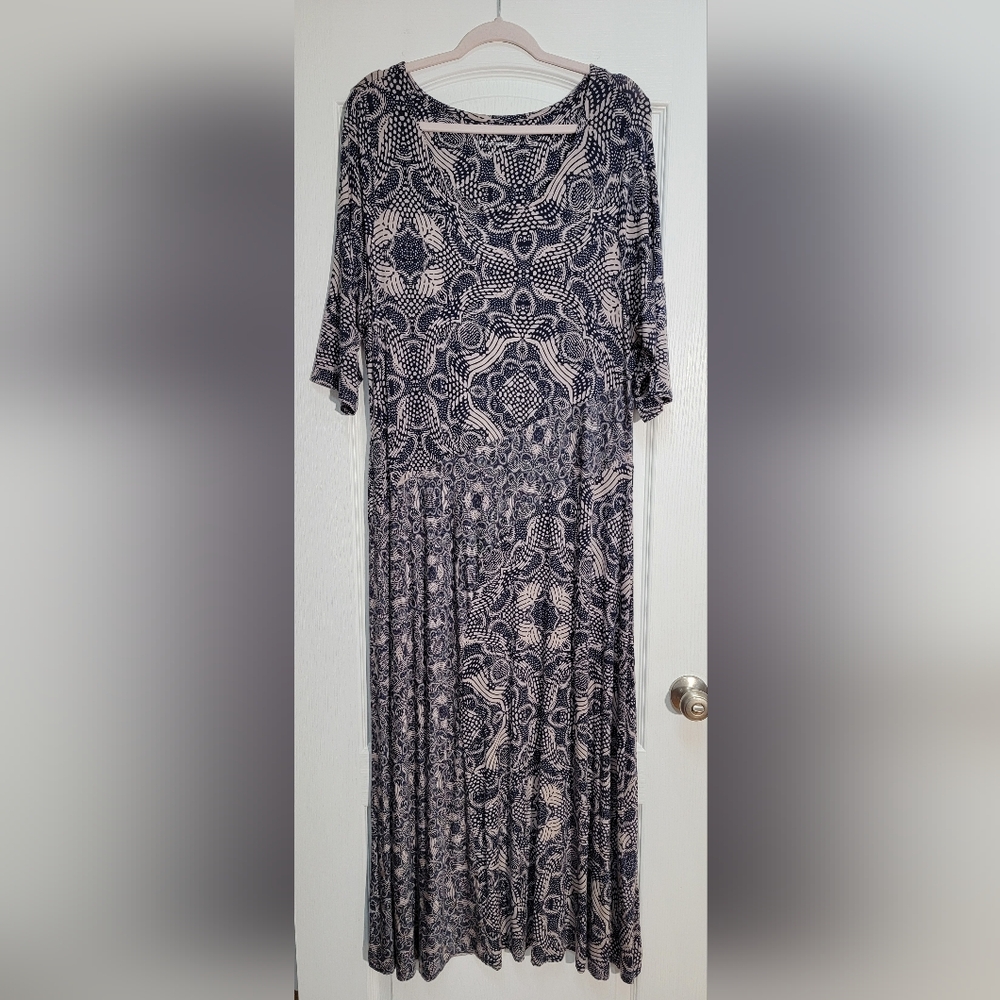 Soft Surroundings Juliette Maxi Dress Size XL Blue Tile Jersey Stretch